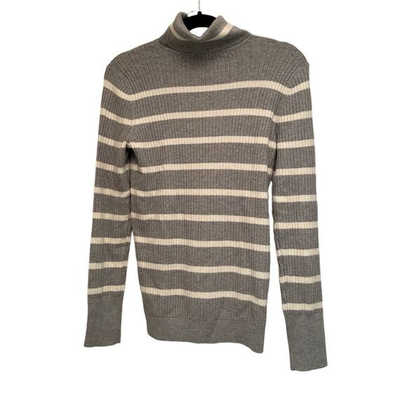 NWT Talbots grey with cream striped turtleneck sweater - s - Picture 7 of 9